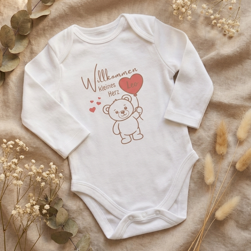 Baby Body – „Willkommen kleines Herz“ | personalisiert & handgeplottet