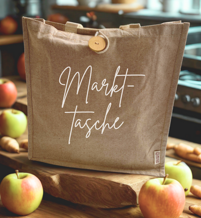 Nachhaltige Baumwolltasche mit Holzknopf "Markttasche"