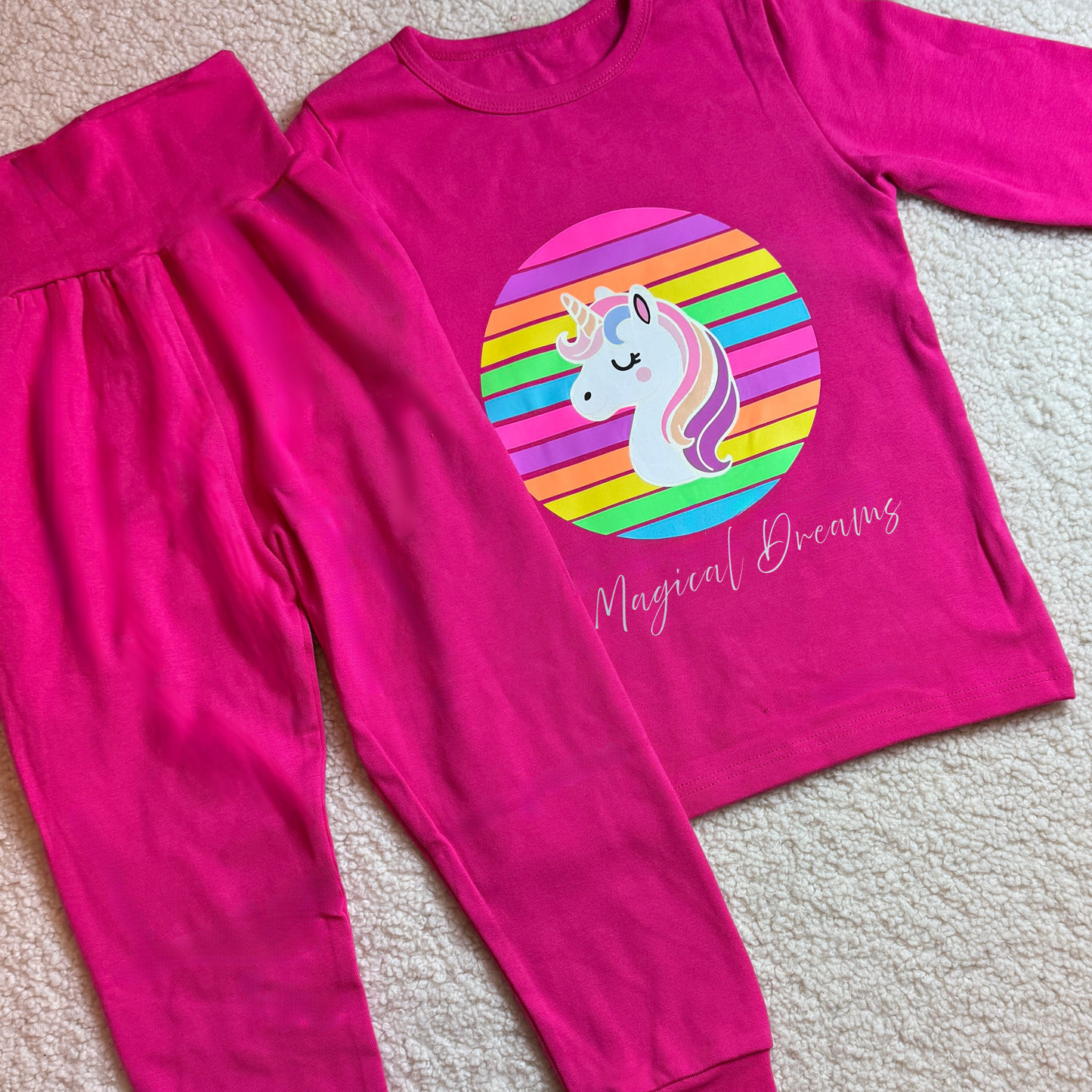✨Glow-in-the-Dark Schlafanzug – Magical Dreams Einhorn | Leuchtet im Dunkeln | 2-teiliges Set | Kinder Pyjama🩷🦄