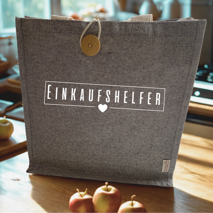 Nachhaltige Baumwolltasche mit Holzknopf "Einkaufshelfer"