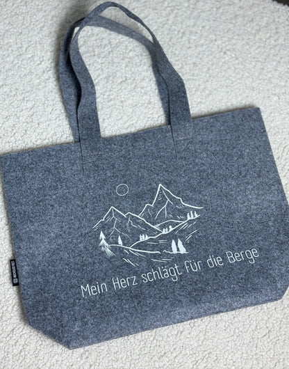 Nachhaltige Filztasche "Mein Herz schlägt für die Berge"
