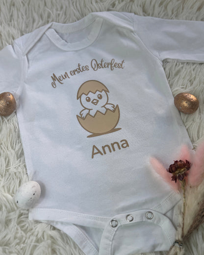 Personalisierter Baby Body Mein erstes Osterfest | Küken im Ei | mit Namen