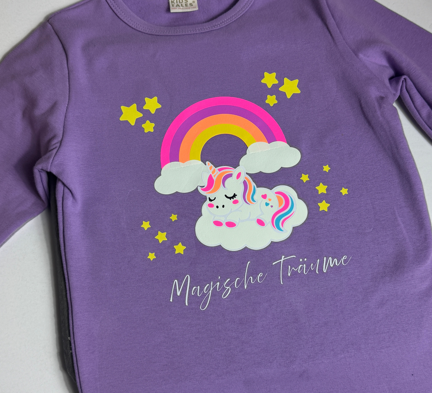 ✨ Glow-in-the-Dark Schlafanzug Magische Träume – Einhorn auf Wolke | 2-teiliges Set | Leuchtet im Dunkeln | Kinder Pyjama 💜🌈☁️🦄