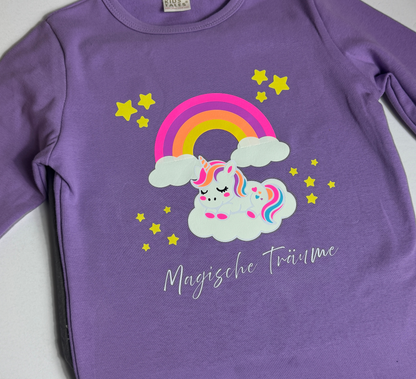 ✨ Glow-in-the-Dark Schlafanzug Magische Träume – Einhorn auf Wolke | 2-teiliges Set | Leuchtet im Dunkeln | Kinder Pyjama 💜🌈☁️🦄
