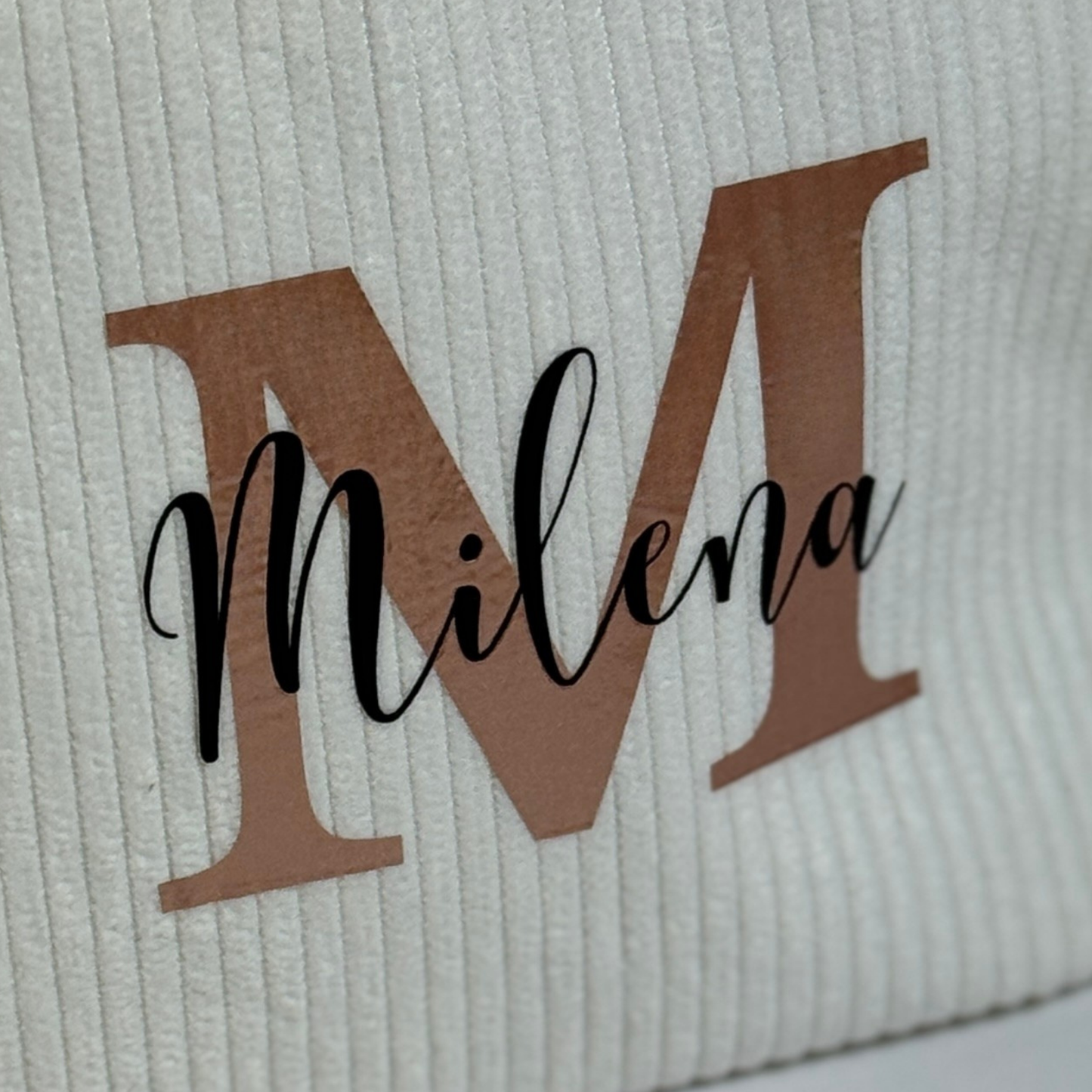 Personalisierte Cord-Kosmetiktasche mit Initial & Name