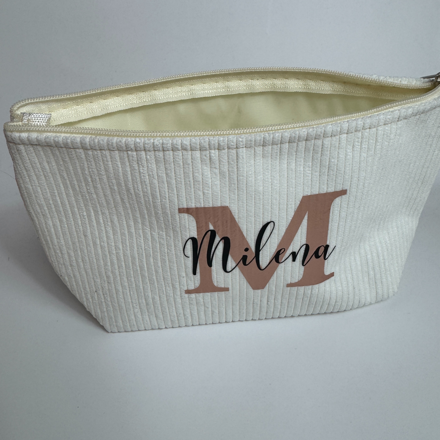 Personalisierte Cord-Kosmetiktasche mit Initial & Name