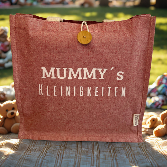 Nachhaltige Baumwolltasche mit Holzknopf "Mummy’s Kleinigkeiten"