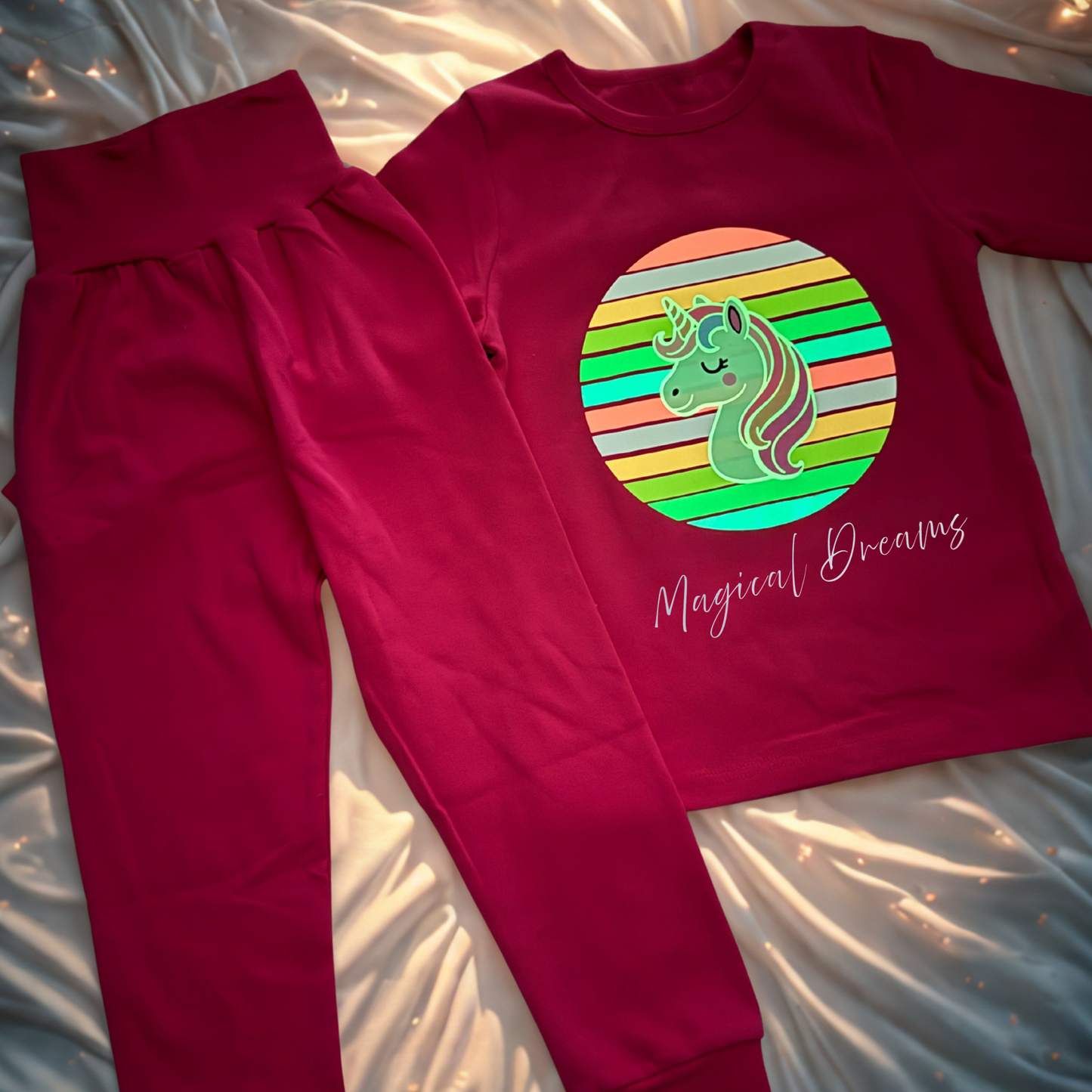 ✨Glow-in-the-Dark Schlafanzug – Magical Dreams Einhorn | Leuchtet im Dunkeln | 2-teiliges Set | Kinder Pyjama🩷🦄