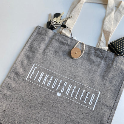 Nachhaltige Baumwolltasche mit Holzknopf "Einkaufshelfer"
