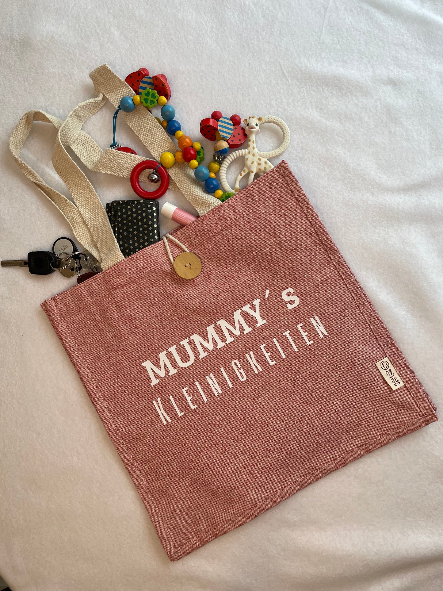 Nachhaltige Baumwolltasche mit Holzknopf "Mummy’s Kleinigkeiten"