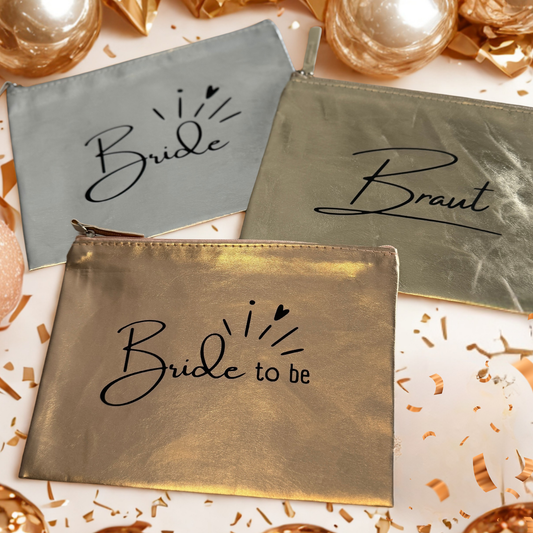JGA & Hochzeit-Kosmetiktasche PU Metallic | optional personalisierbar mit Name