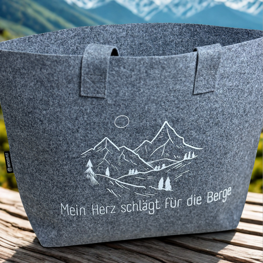 Nachhaltige Filztasche "Mein Herz schlägt für die Berge"