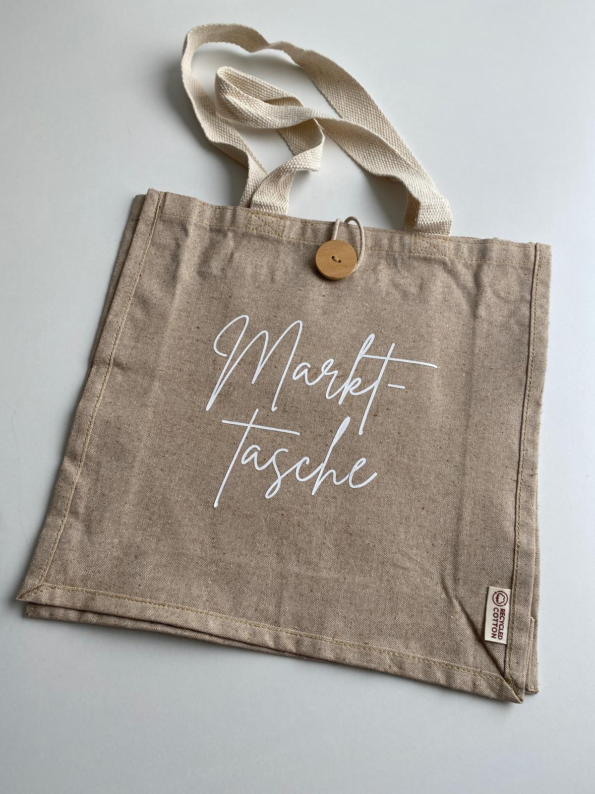Nachhaltige Baumwolltasche mit Holzknopf "Markttasche"