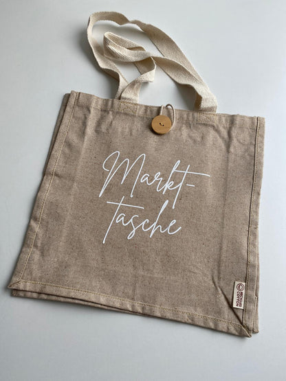 Nachhaltige Baumwolltasche mit Holzknopf "Markttasche"