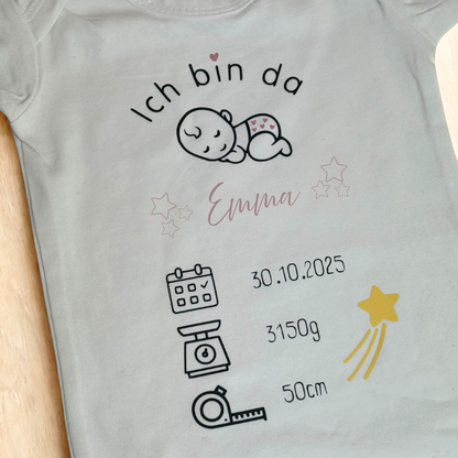 Babybody „Ich bin da“ – personalisierbar mit Name & Geburtsdaten