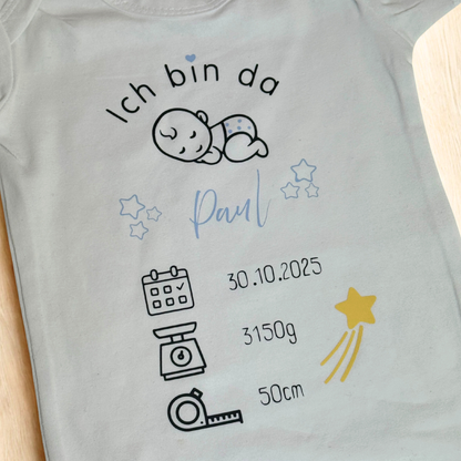 Babybody „Ich bin da“ – personalisierbar mit Name & Geburtsdaten