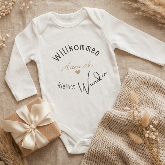 Baby Body – „Willkommen kleines Wunder“ | personalisiert & handgeplottet